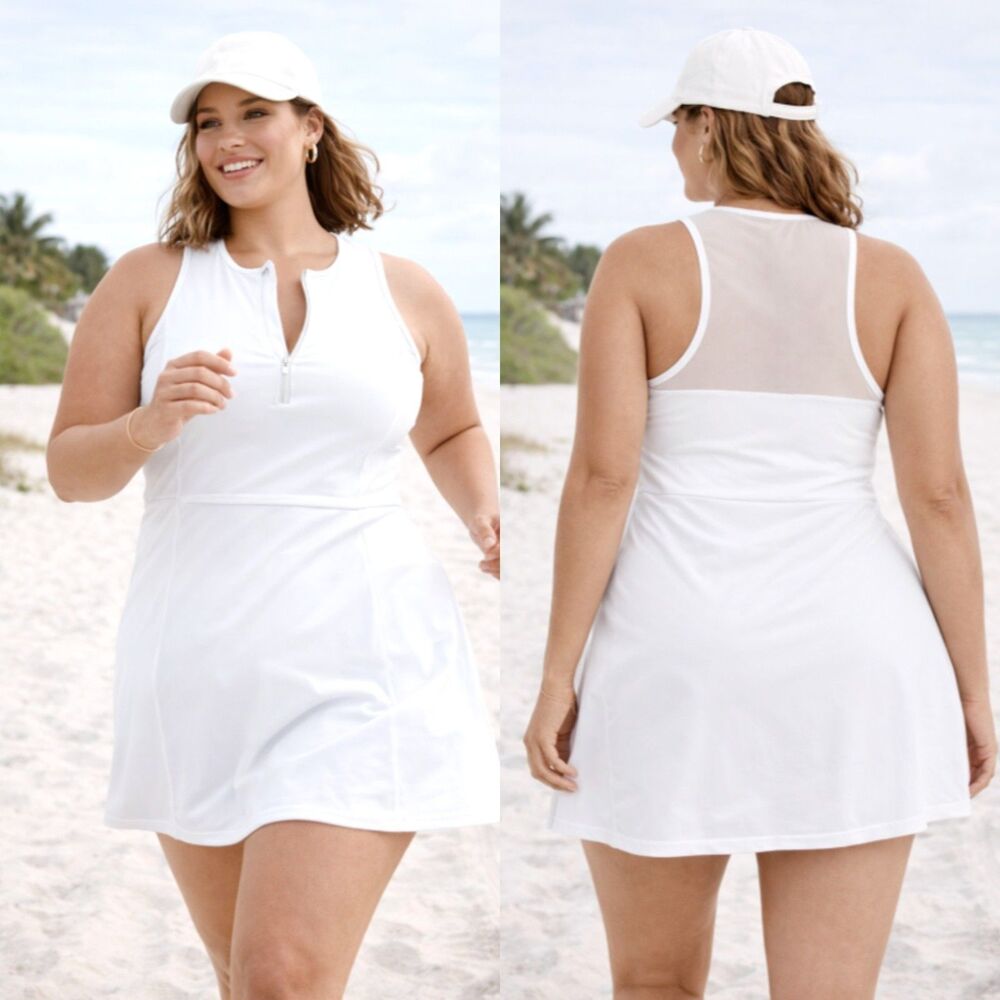 J Crew Active Sports Dress 2X Half Zip White Cloud Stretch Sleeveless BG978 NEW